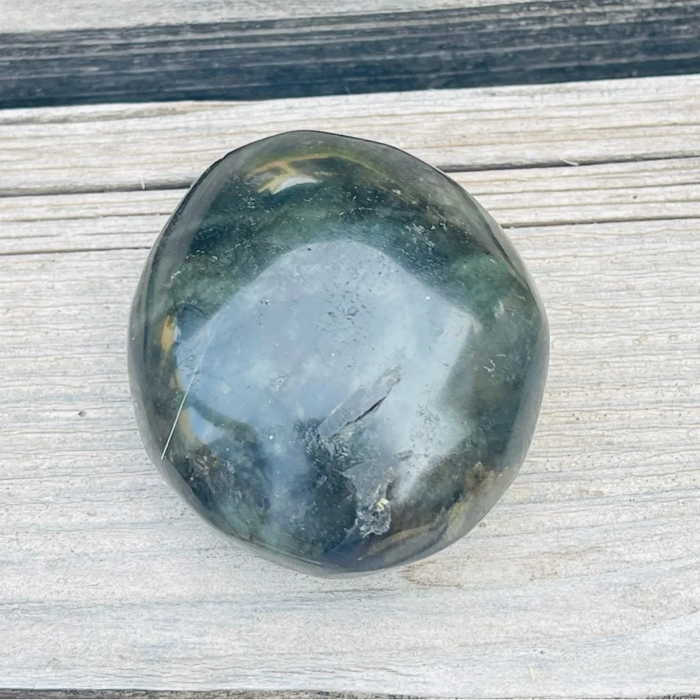New Handmade Natural Labradorite Blue Green Crystal Oblong Carved Palm Stone
